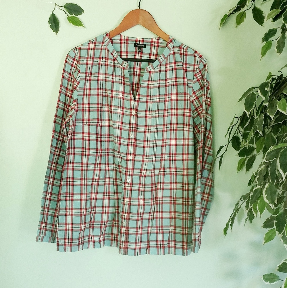 NWOT Talbots Plaid Button Down Blouse